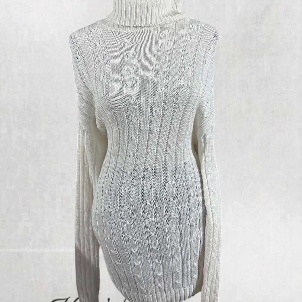 Coquette Chic Fall Fashion Cream Open Knit Turtle Neck Sweater
